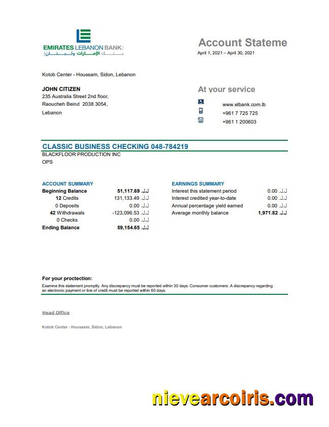 Editable Lebanon Emirates Lebanon Bank Statement Template In Excel And PDF Format, Good For Address Prove