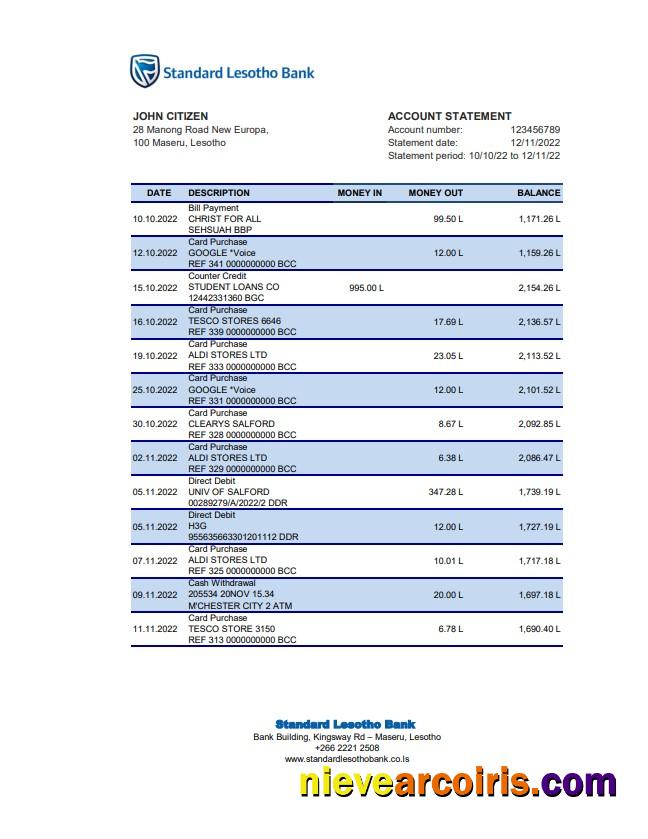 Lesotho Standard Lesotho Bank Statement Xls Photolook
