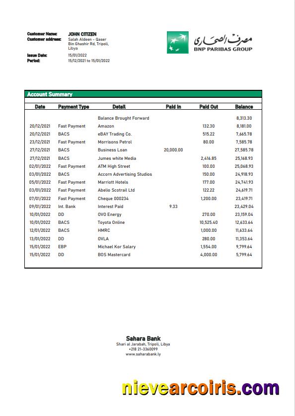 Editable Libya Sahara Bank Statement Template In Word And PDF Format.1