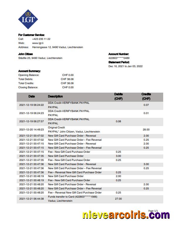 Editable Liechtenstein LGT Bank Statement Template In Word And PDF Format