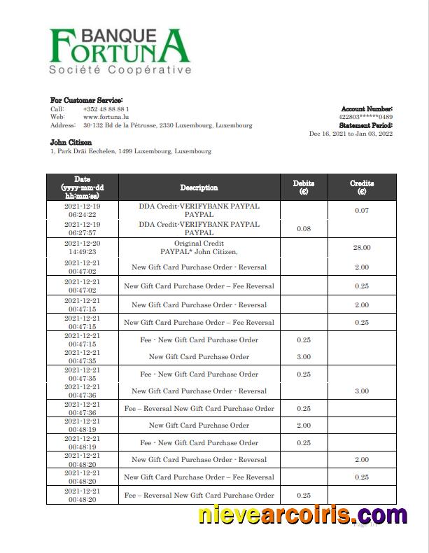 Premium Luxembourg Fortuna Banque Bank Proof Of Address Statement Template In Word And PDF Format, .doc And .pdf Format