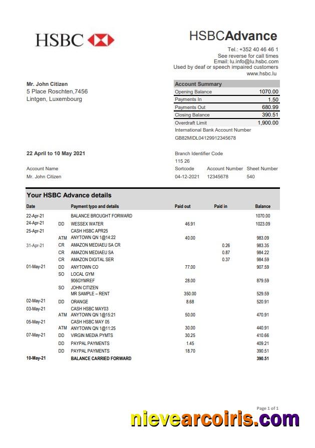 Luxembourg HSBC Excel Template