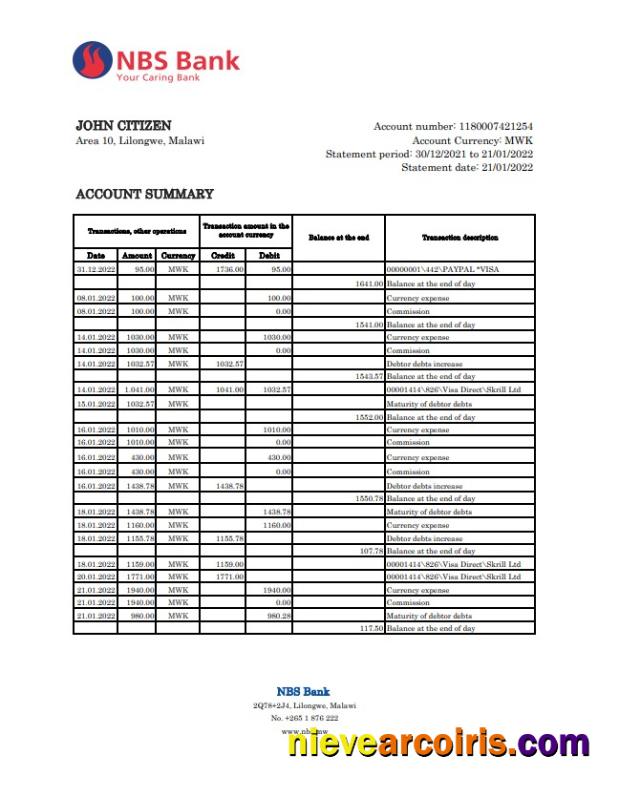 Malawi NBS Bank Statement Xls Photolook