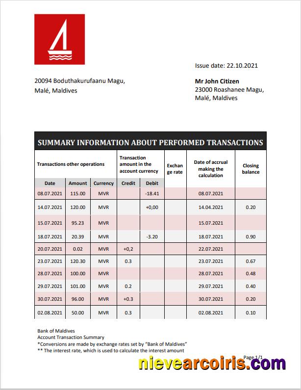Realistic Maldives Bank Of Maldives Bank Statement Template In Word And PDF Format