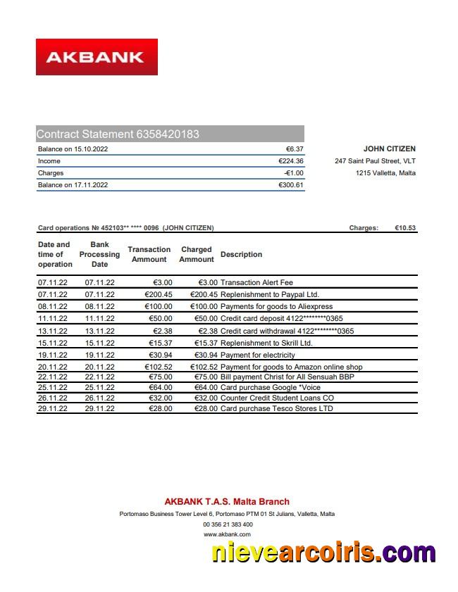 Malta Akbank Bank Statement Xls Template