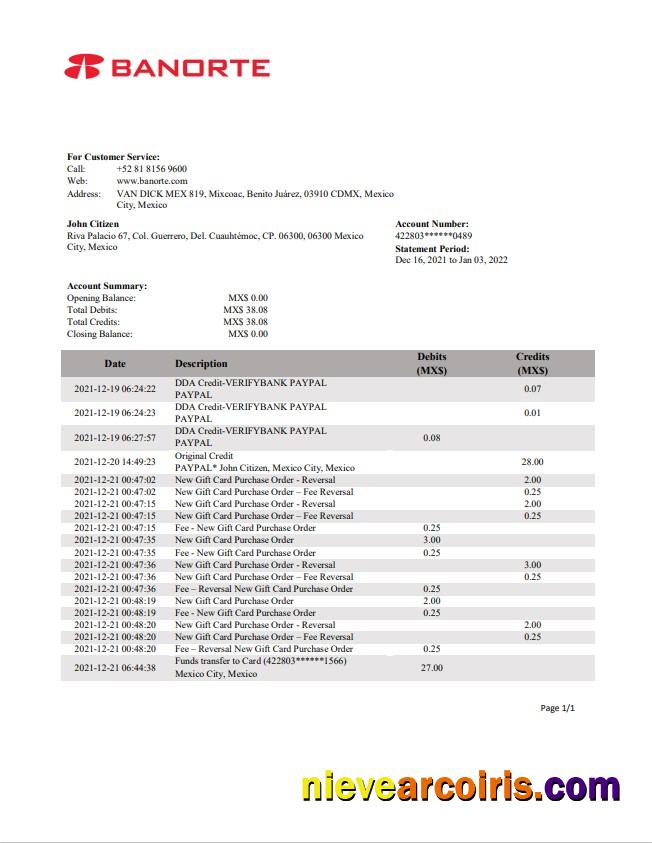 Mexico Banorte Bank Statement Photolook