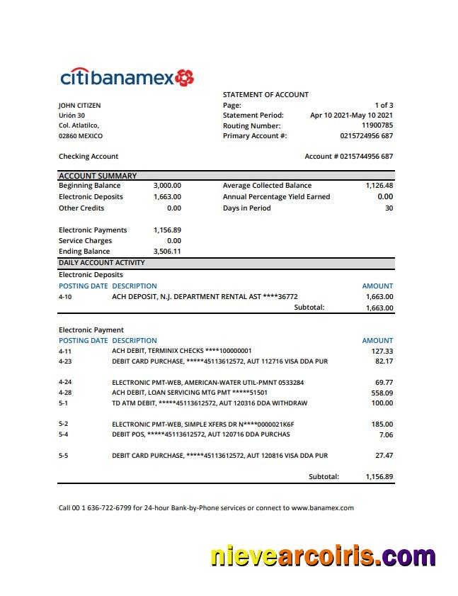 Mexico Citibanamex Excel Template