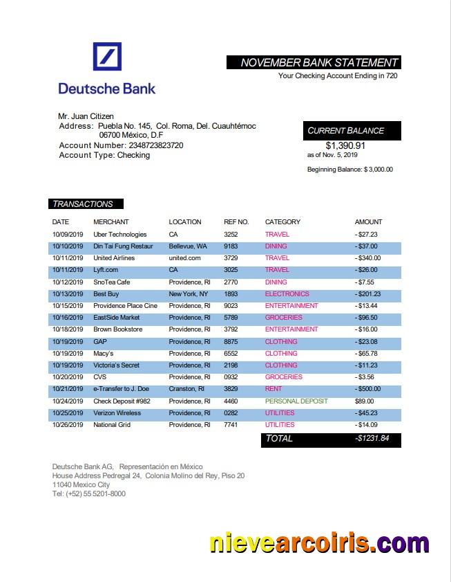 Mexico Deutsche Bank Statement Sample
