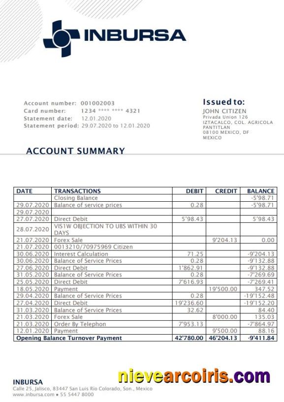 Premium Mexico Inbursa Bank Statement Template In Word And PDF Format, Good For Address Prove