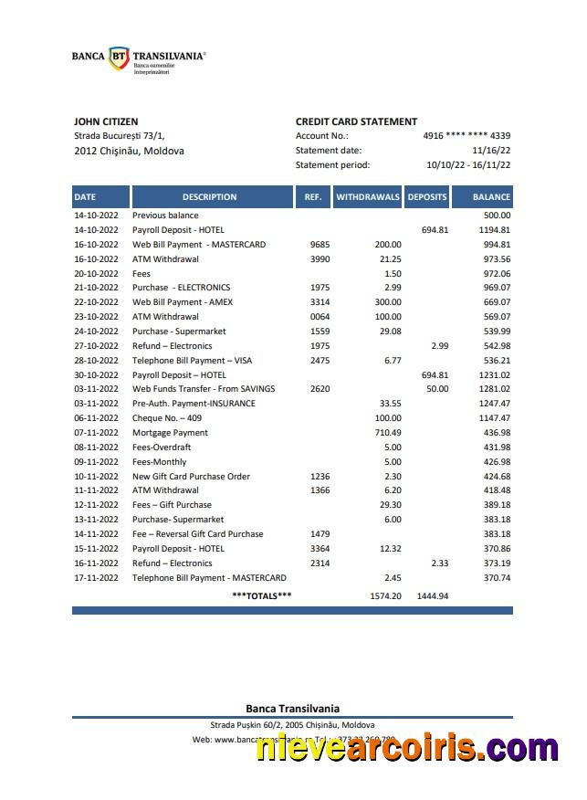 Moldova Banca Transilvania Bank Statement Photolook