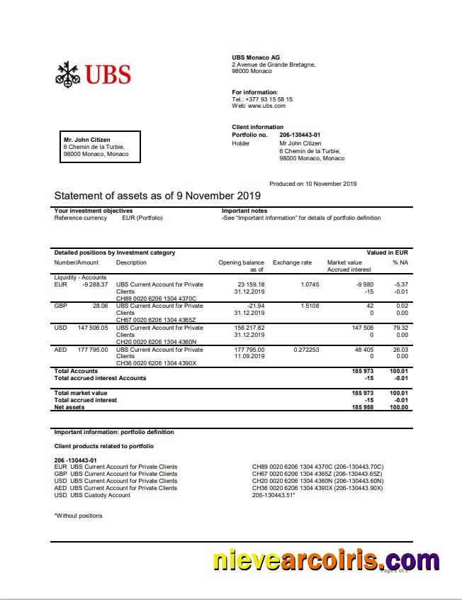 Monaco UBS Bank Statement Photolook