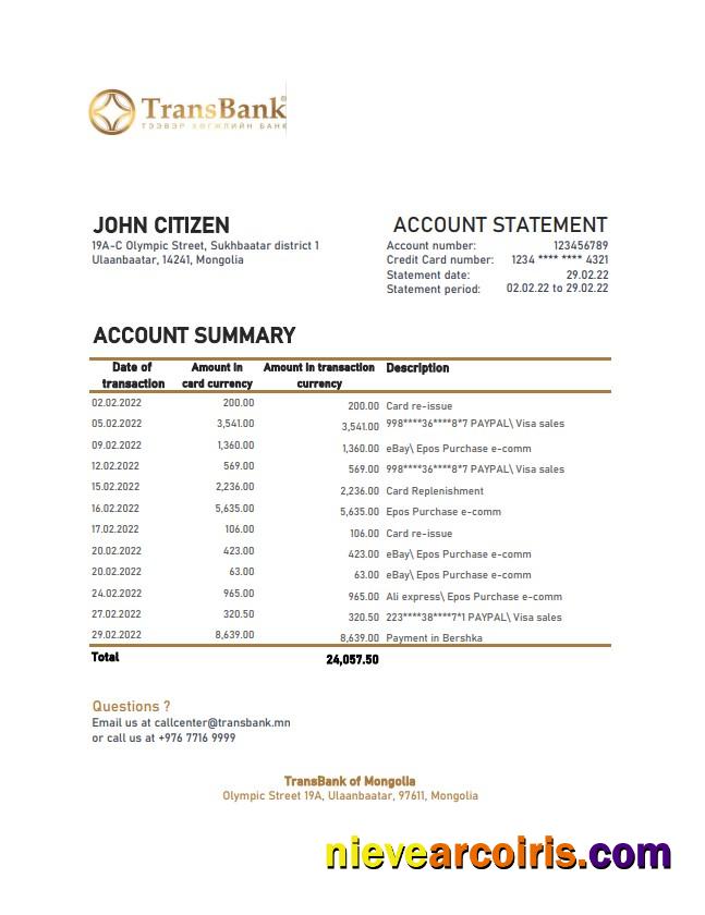 Mongolia Transbank Statement Preview