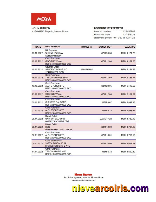 Mozambique Moza Bank Statement Xls Photolook