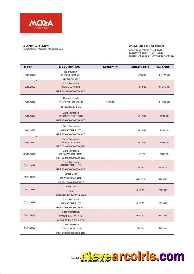 Mozambique Moza Bank Statement Photolook
