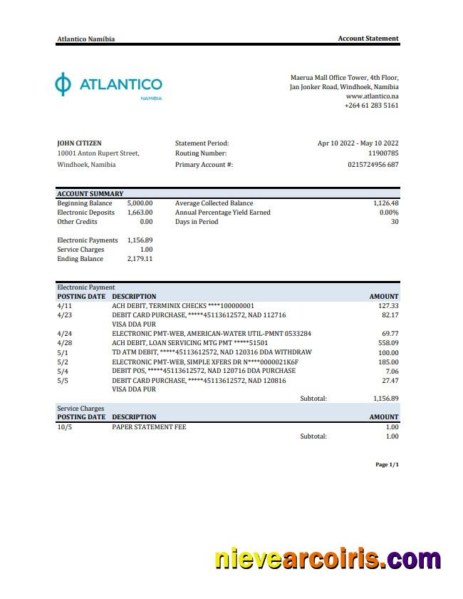 Namibia Atlantico Bank Statement XLS Photolook