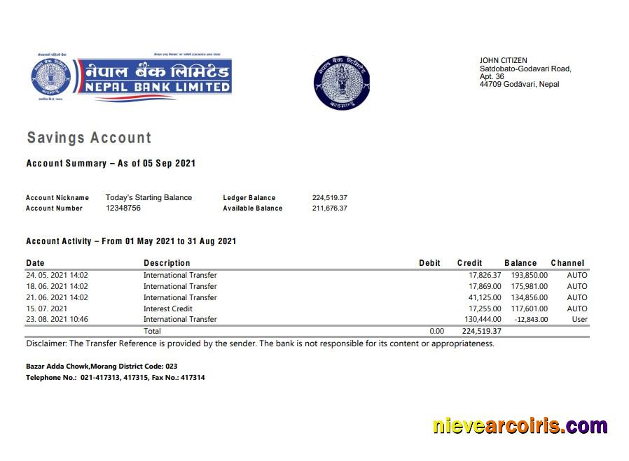 Nepal Bank Nepal Excel Pdf Template