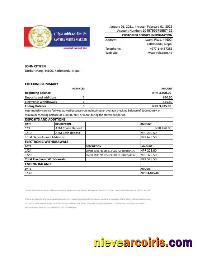 Nepal Rastriya Banijya Bank Statement Xls Photolook