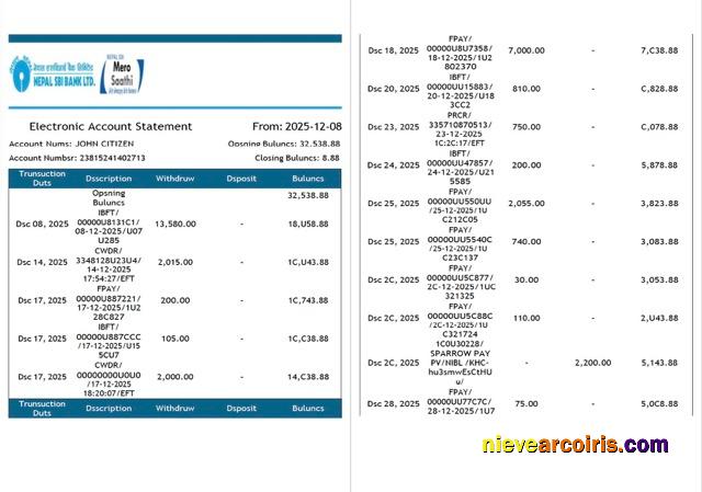 Premium Nepal SBI Bank Electronic Account Statement Word And PDF Template, 2 Pages