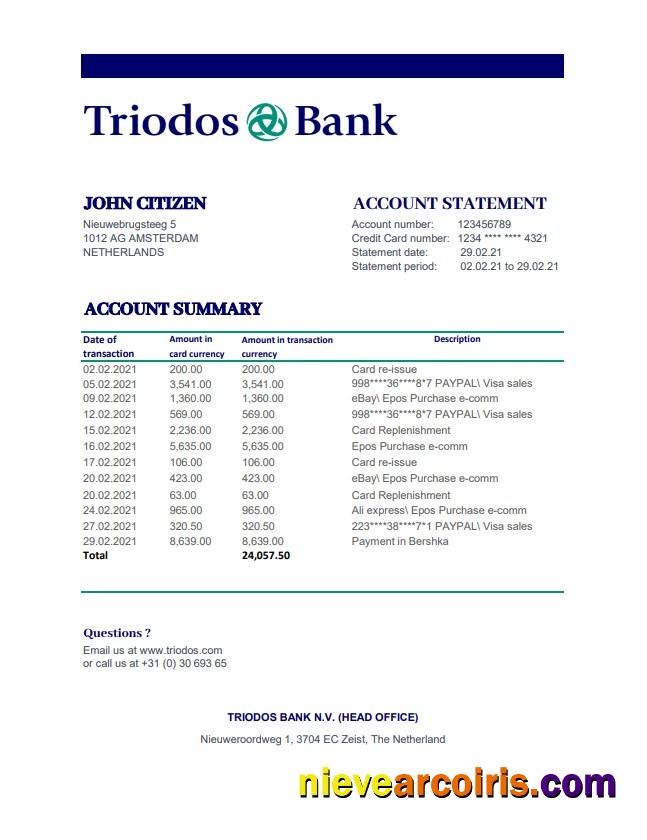 Netherlands Triodos Bank Excel Pdf Template