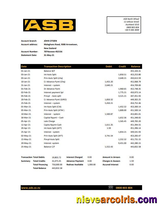 New Zealand ASB Excel Pdf Template
