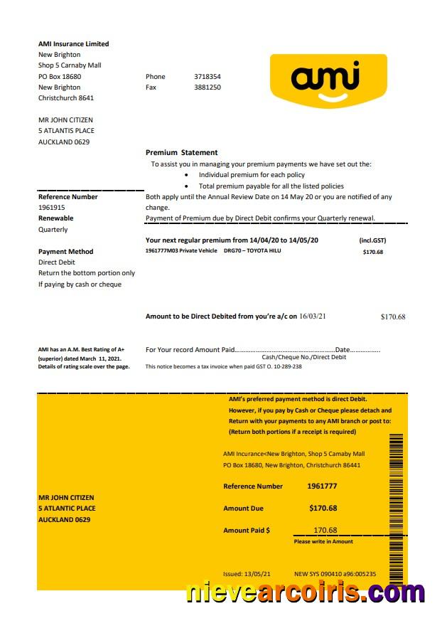 New Zealand Ami Insurance Limited Sample