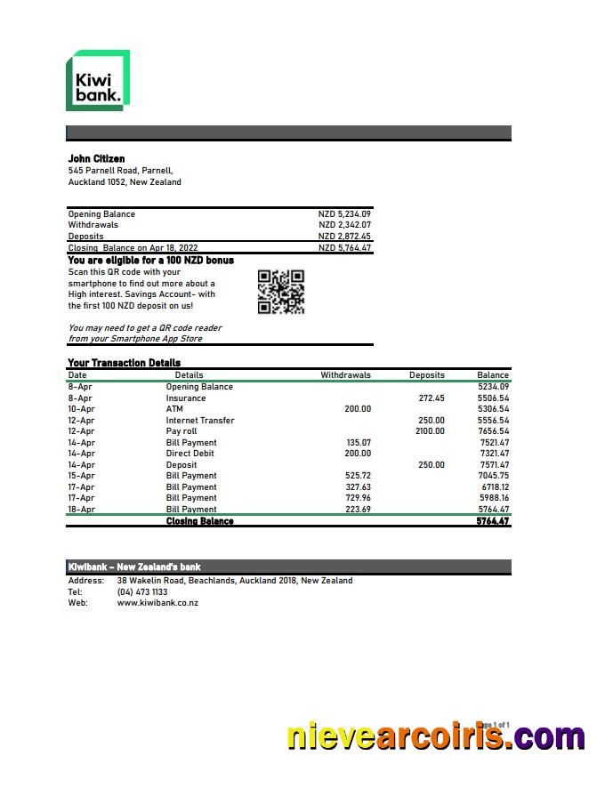 New Zealand Kiwibank Statement Xls Photolook