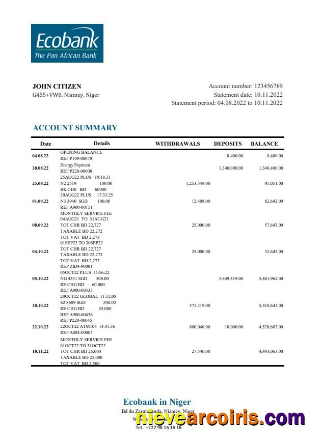Niger Ecobank Bank Statement Photolook