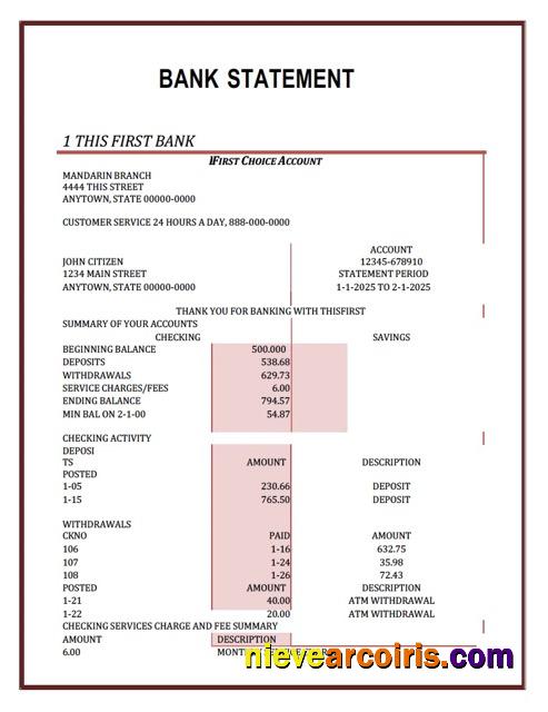 Realistic Nigeria First Bank Statement Word And PDF Template