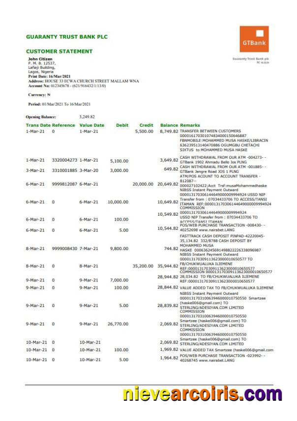 Nigeria GTBank Excel Pdf Sample