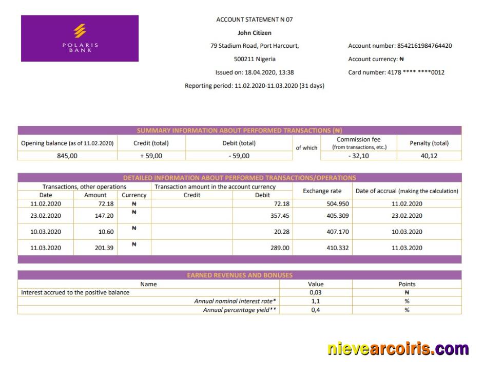 Nigeria Polaris Bank Statement Photolook