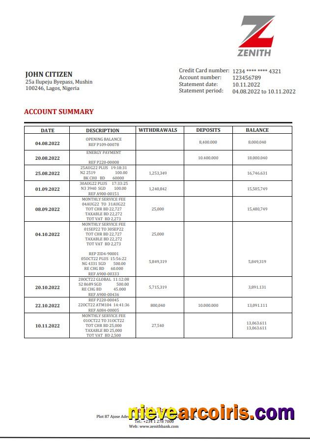 Nigeria Zenith Bank Statement Photolook