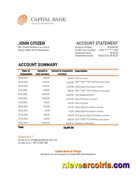 Professional North Macedonia Capital Bank Statement Excel And PDF Template