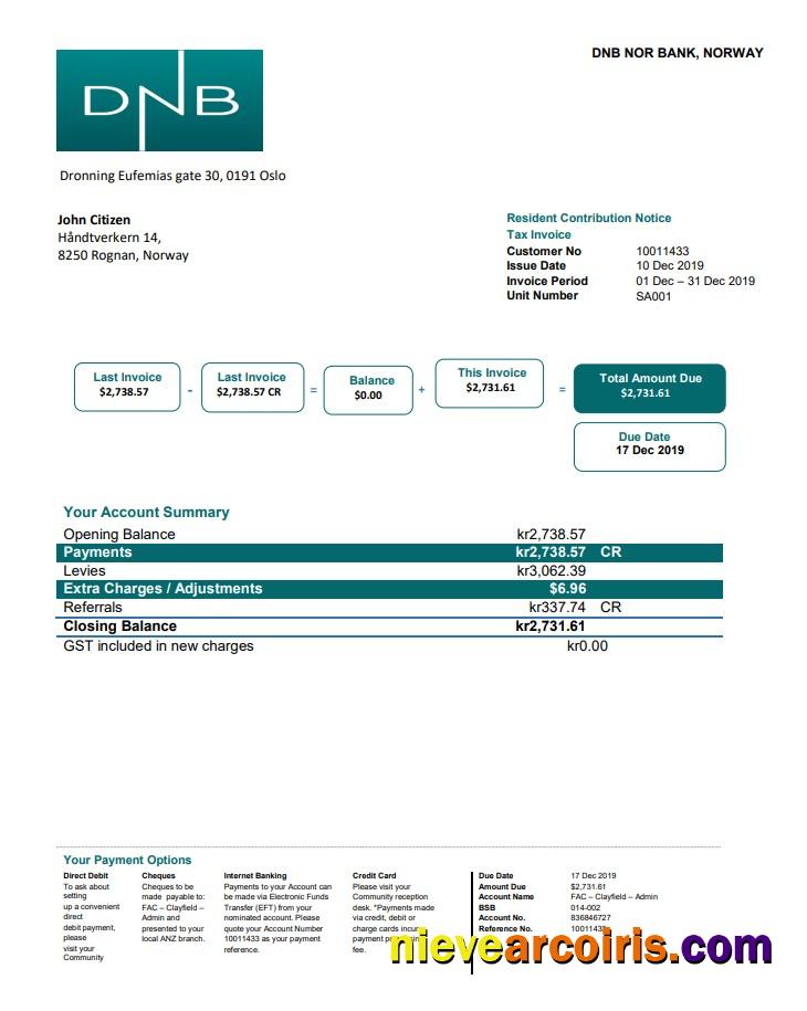Norway DNB Bank Statement Photolook
