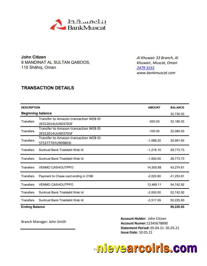 Oman Bank Muscat Excel Pdf Sample