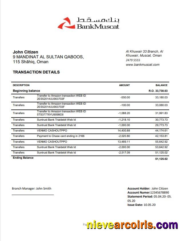Oman Bank Muscat Proof Of Address Bank Statement Photolook