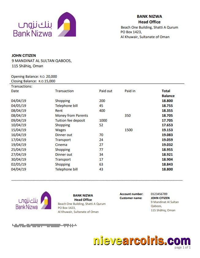 Oman Bank Nizwa Bank Statement Photolook