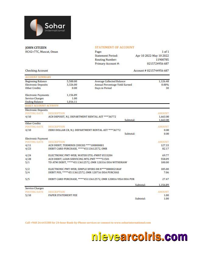 Oman Sohar International Bank Statement Xls Template