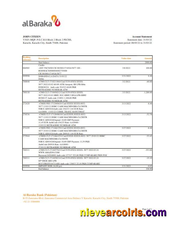 Professional Pakistan Al Baraka Bank Statement Excel And PDF Template