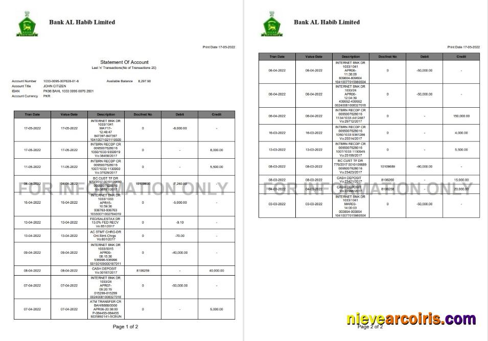 Pakistan Bank Al Habib Statement 2 Pages Photolook