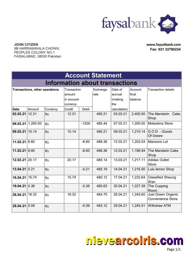 Pakistan Fasyal Bank Excel Pdf Template