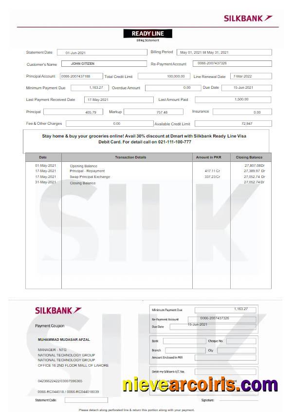 Editable Pakistan Silkbank Statement Word And PDF Template Scr