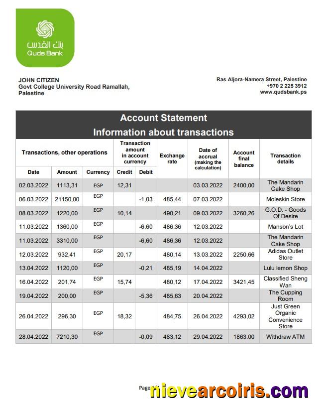 Palestine Quds Bank Statement Photolook
