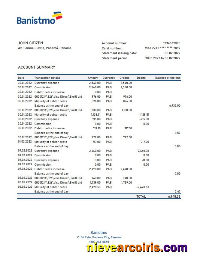 Panama Banistmo Bank Statement Xls Photolook