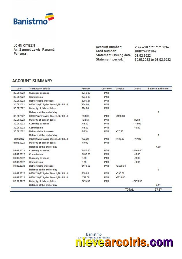 Panama Banistmo Bank Statement Preview