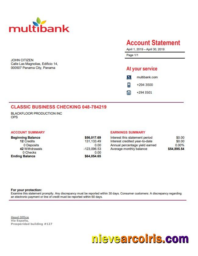 Panama Multibank Bank Statement Photolook