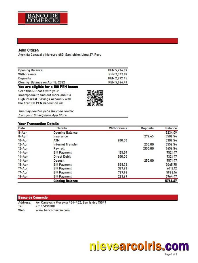 Peru Banco De Comercio Bank Statement Xls Photolook