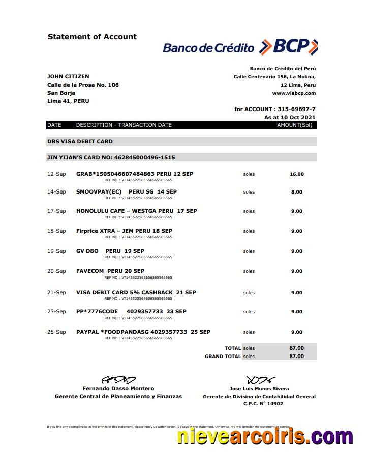 Peru Banco De Credito Del Peru (BCP) Excel Pdf Preview