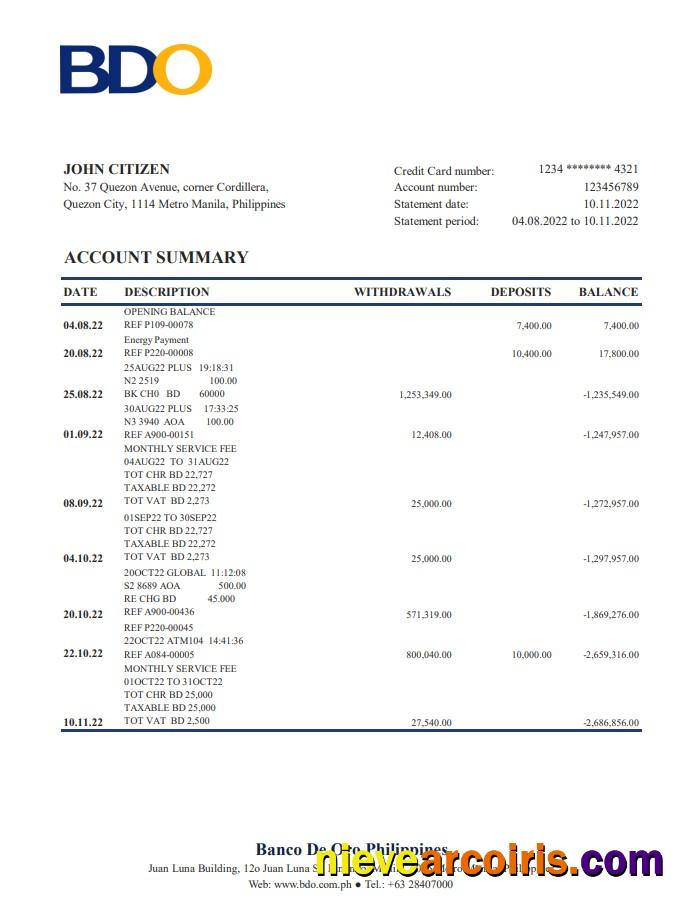 Philippines BDO Bank Statement Xls Photolook