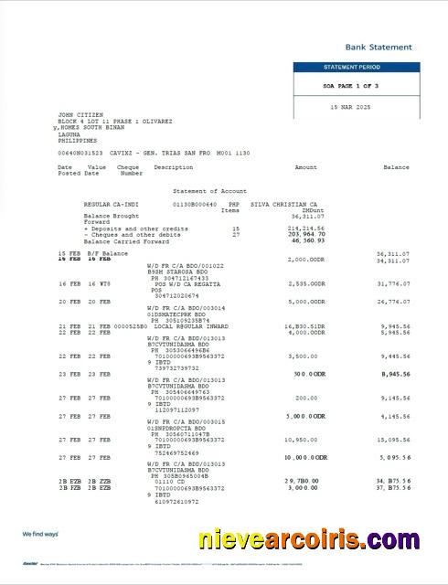 Realistic Philippines Bancnet Bank Statement Word And PDF Template