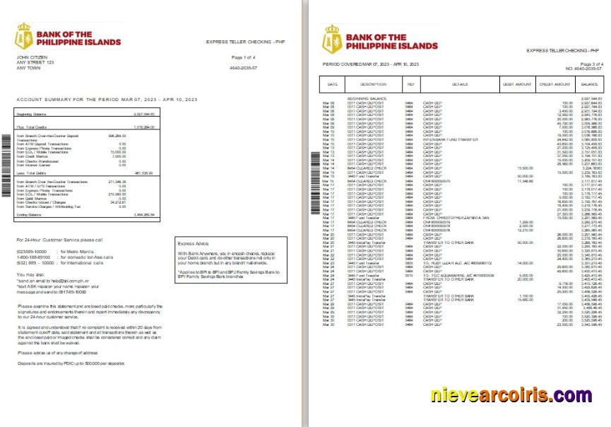 Philippines Bank Of The Philippine Islands Bank St 2 Pages Template